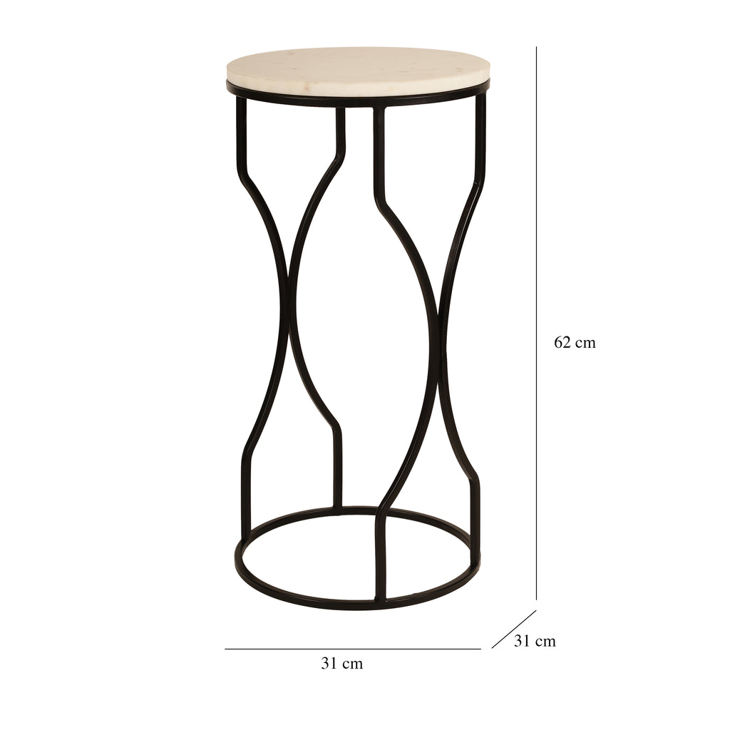 Marble Top Curved Metal Side Table Large