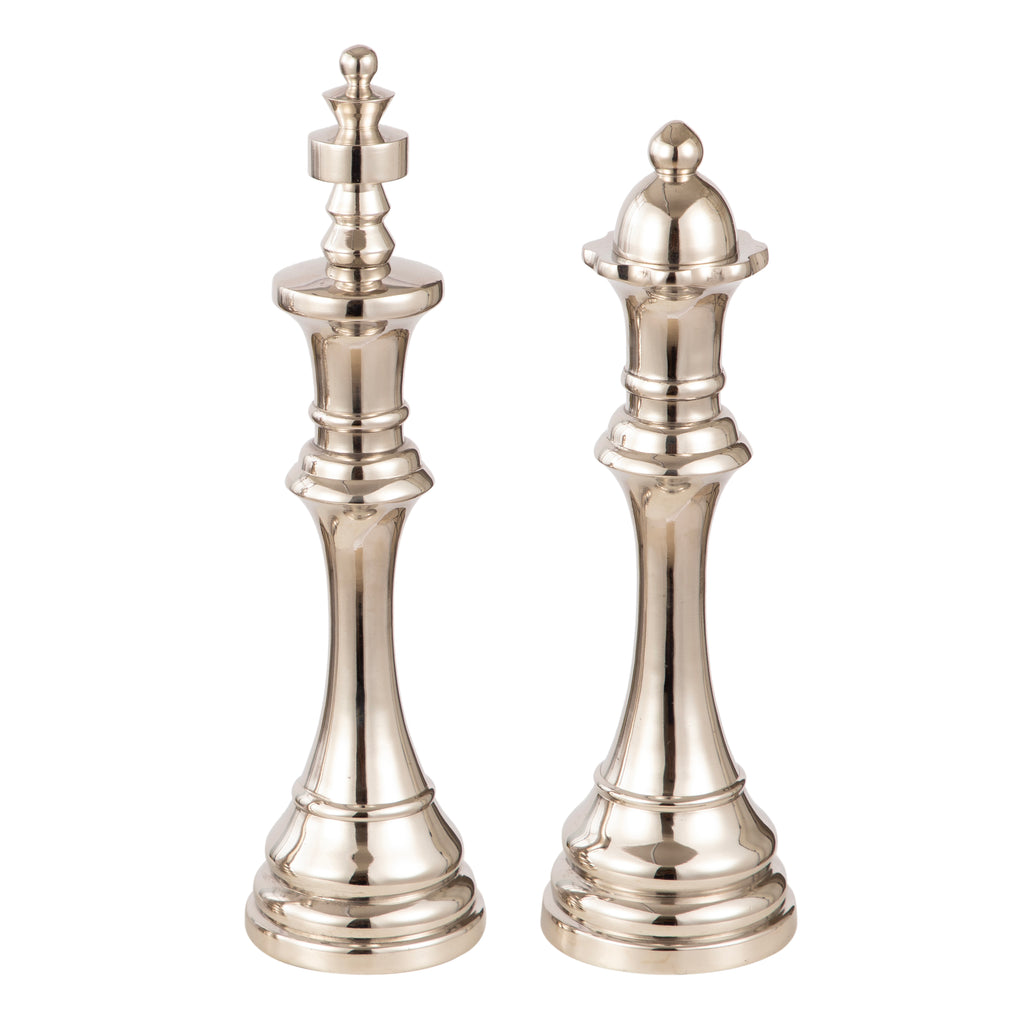 Silver Chess King & Queen Décor Set Large