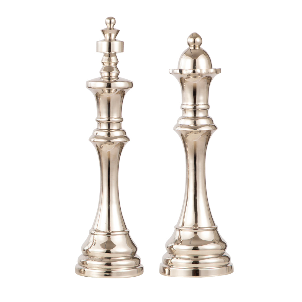 Silver Chess King & Queen Décor Set Large