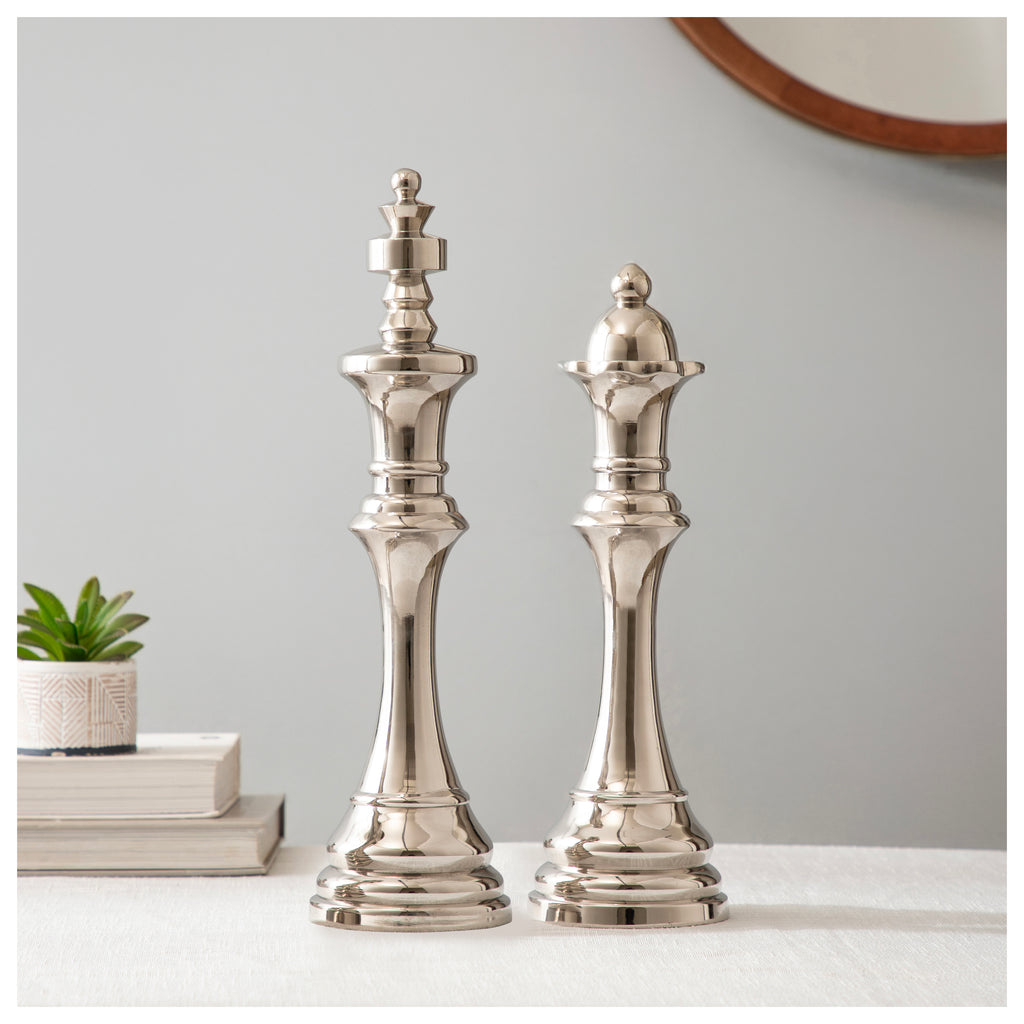 Silver Chess King & Queen Décor Set Large
