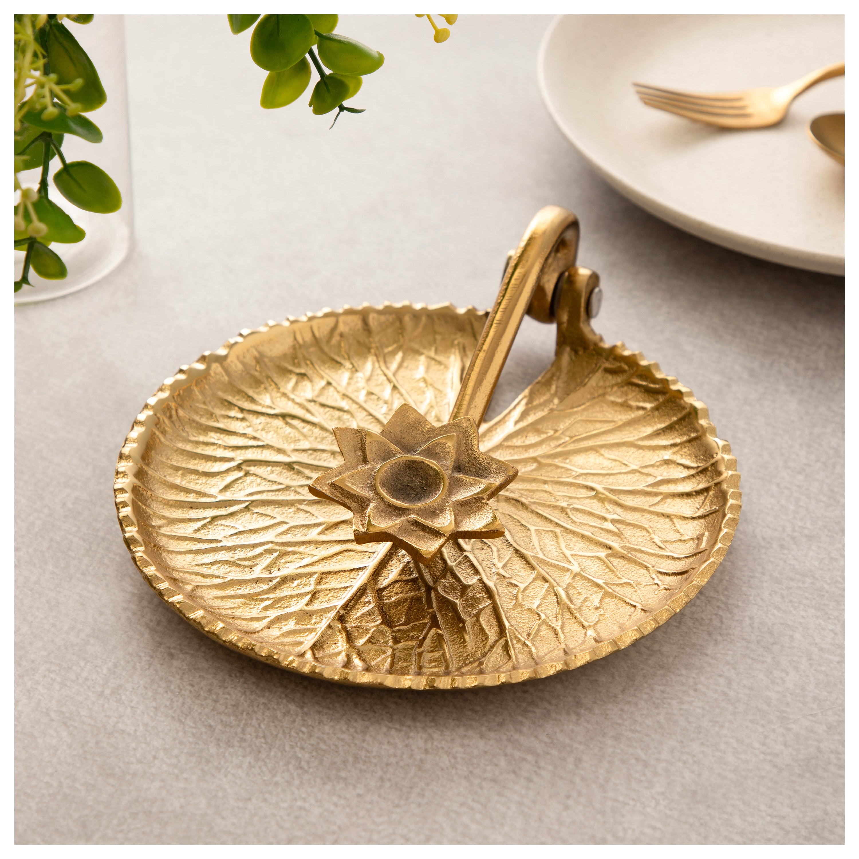 Golden Lotus Leaf Decorative Tray