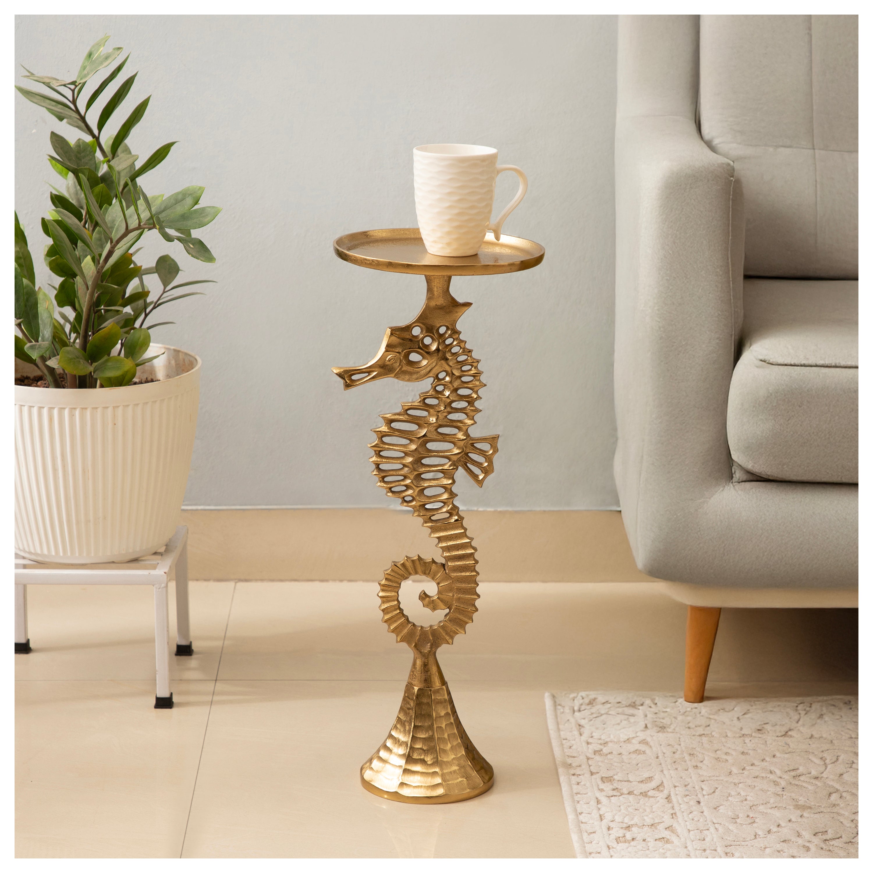 Coastal Seahorse Accent Side Table Gold
