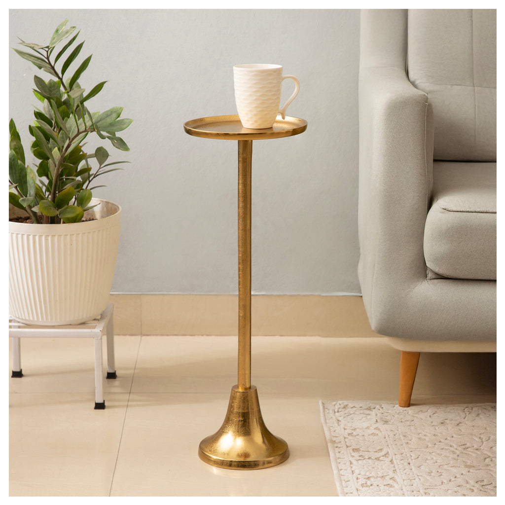 Sleek Gold Pedestal Side Table