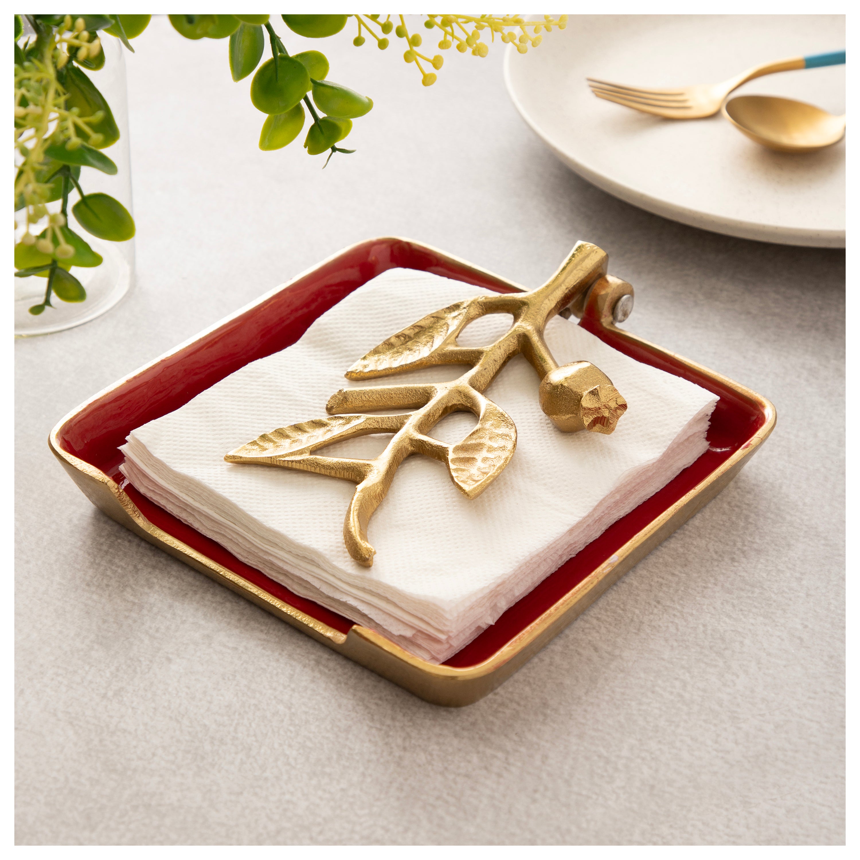 Botanical Gold Napkin Holder Tray