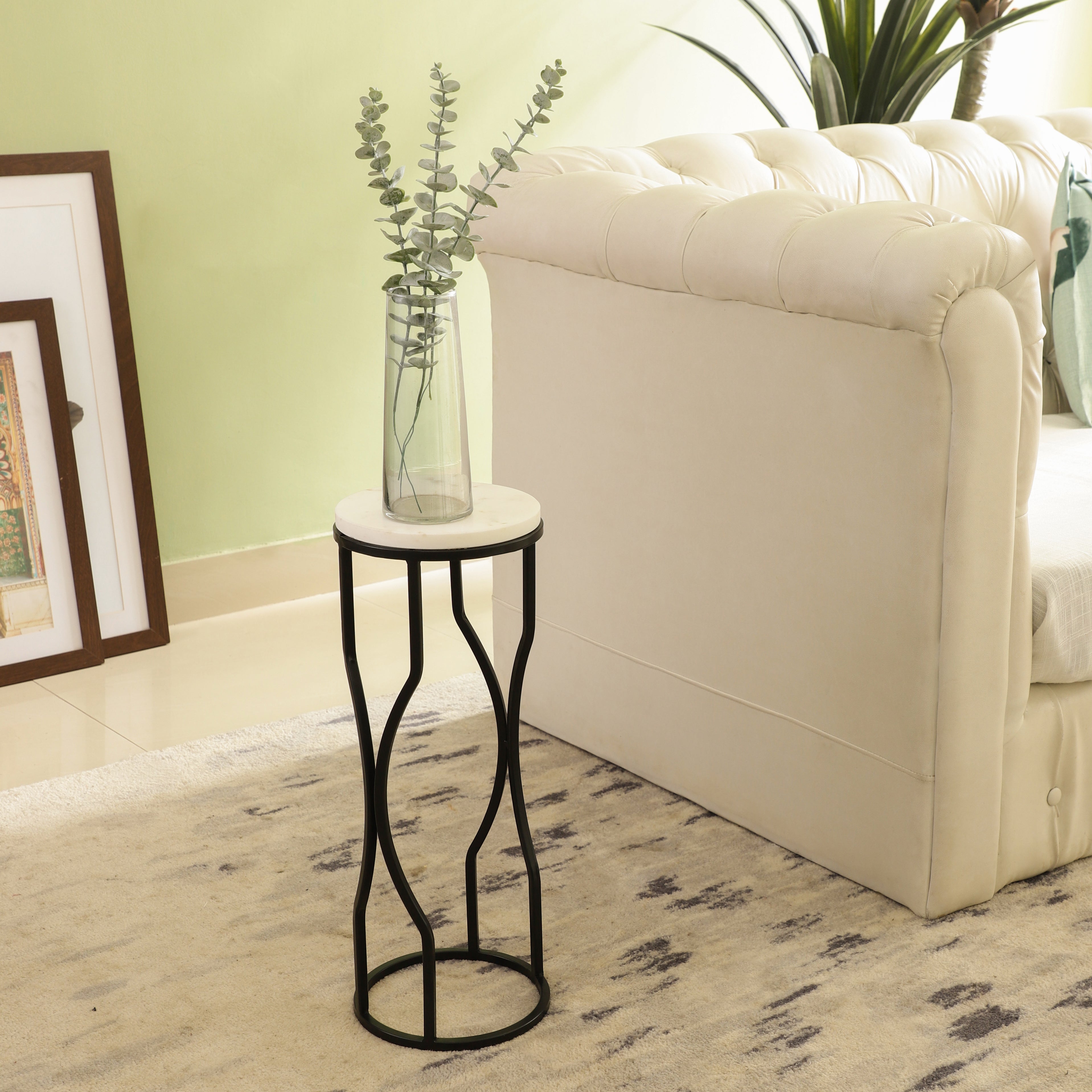 Marble Top Curved Metal Side Table Small