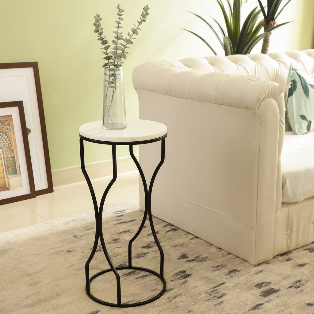 Marble Top Curved Metal Side Table Large