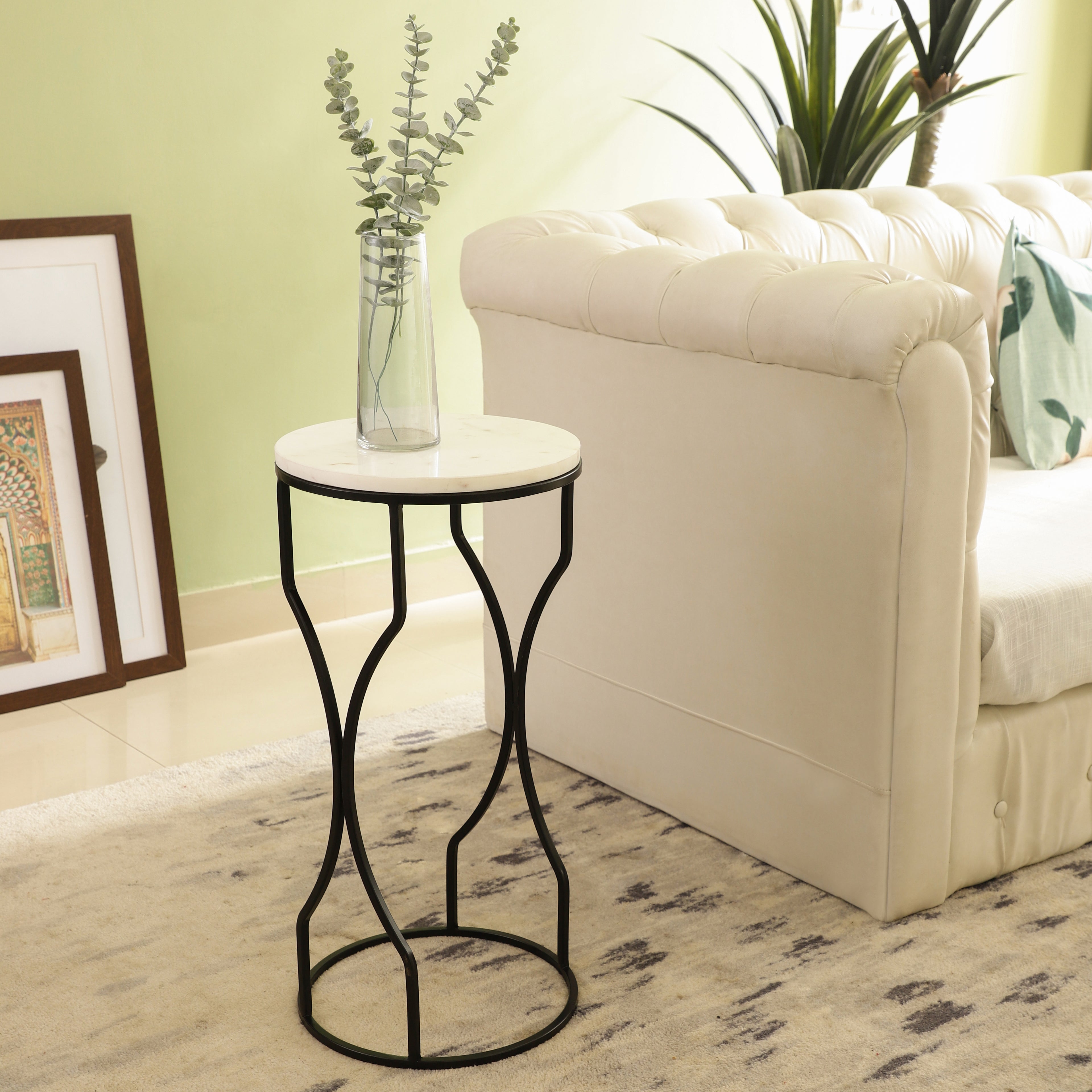 Marble Top Curved Metal Side Table Large