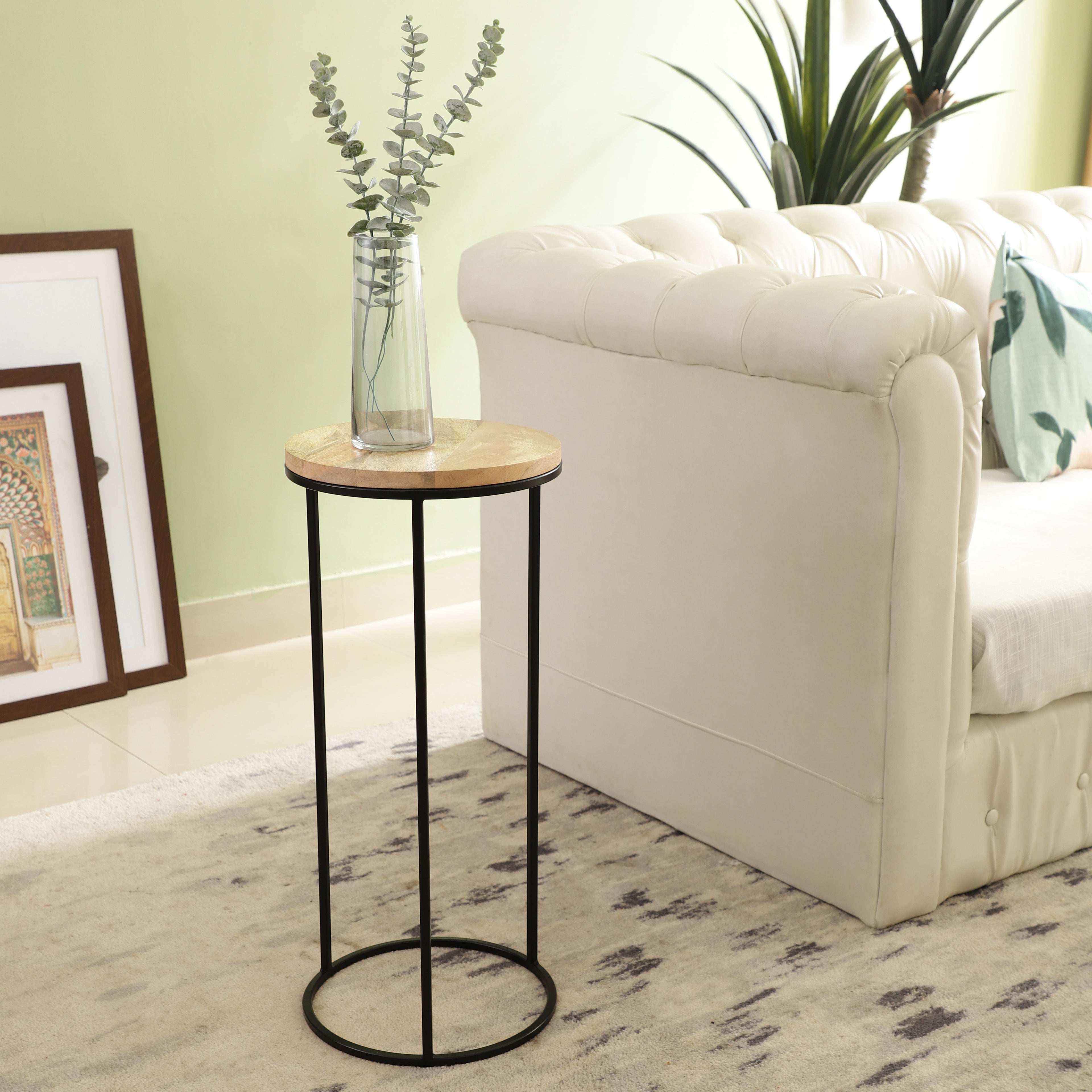Minimal Round Wooden Accent Table Small