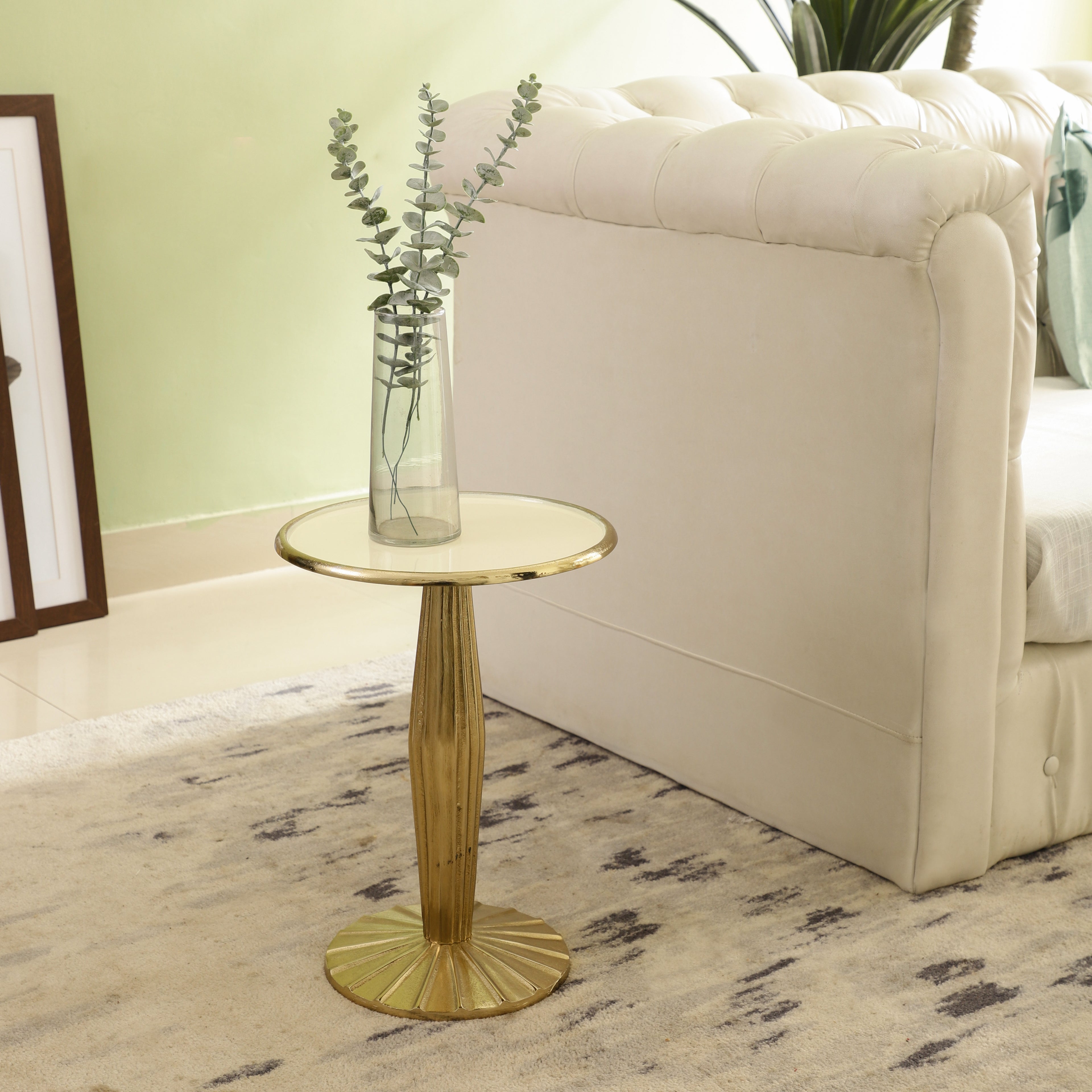 Fluted Gold Pedestal Side Table Small