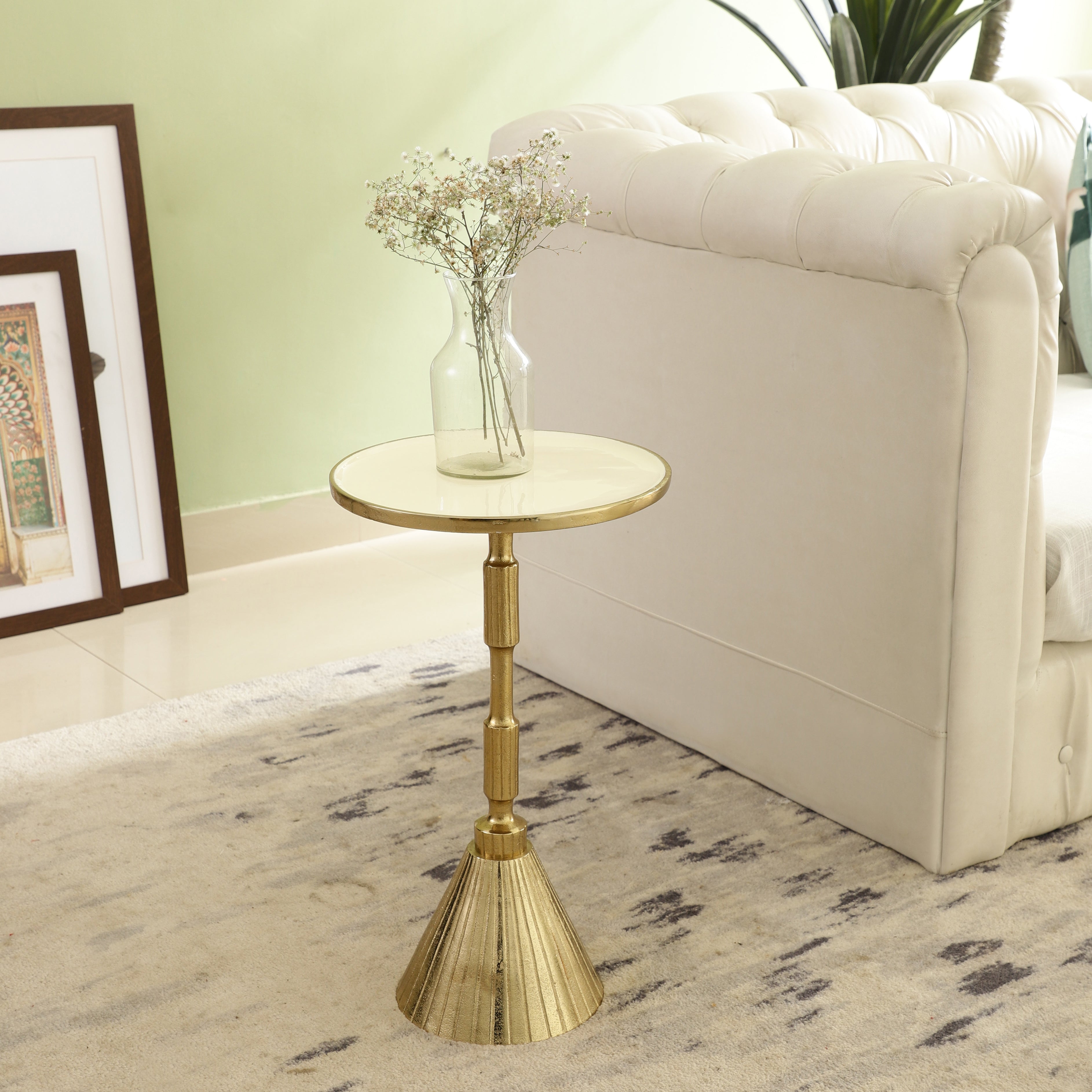 Fluted Pedestal Gold Accent Table