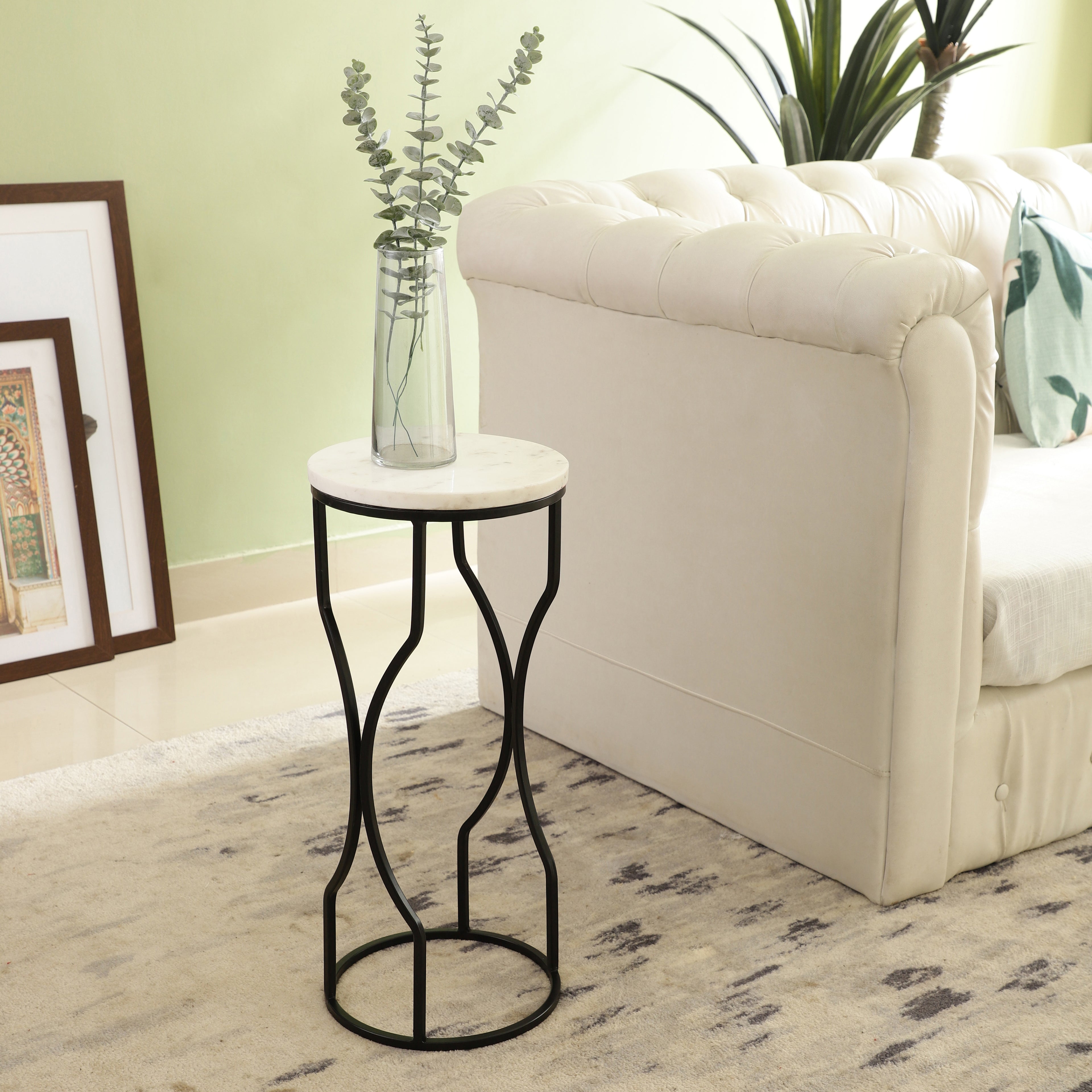 Marble Top Curved Metal Side Table Medium